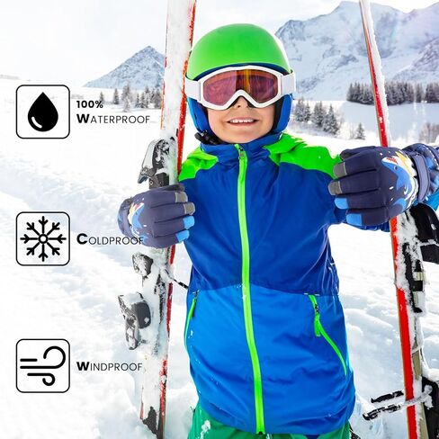 Kids Ski Gloves, Winter Warm Windproof Snow Mittens Girls Boys Cold Weather Gloves for 2~13 Years Old Kids Sledding Snowboard Skating Cycling Running and Outdoor Activities in Saudi Arabia