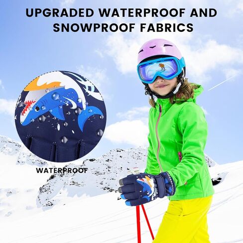 Kids Ski Gloves, Winter Warm Windproof Snow Mittens Girls Boys Cold Weather Gloves for 2~13 Years Old Kids Sledding Snowboard Skating Cycling Running and Outdoor Activities in Saudi Arabia