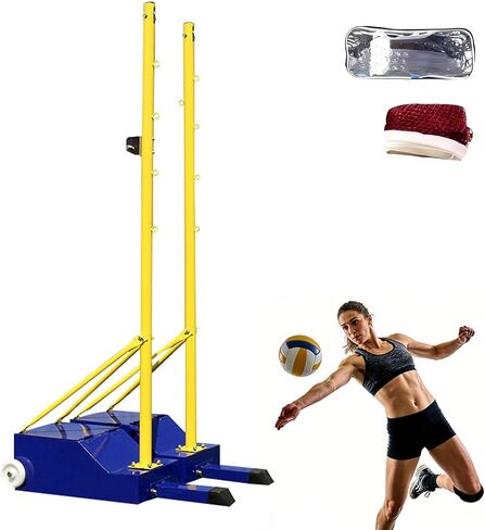 2-in-1 Soft Volleyball/Badminton Set for Backyard, 5.1-6.9ft Height for All Ages, Anti-Sag Design, Portable Volleyball Poles with Wheels & Sturdy Base for Backyard, Grass, Beach in Saudi Arabia