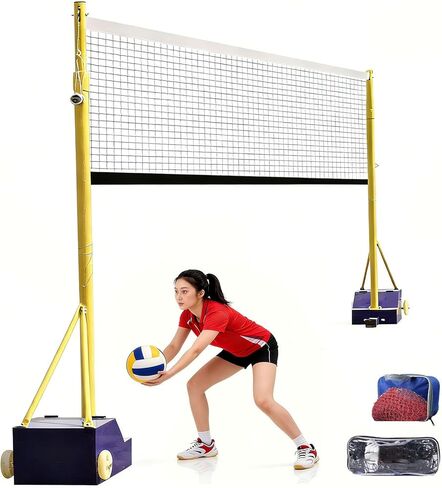 Upgraded Badminton/Soft Volleyball Poles with Adjustable Height (5.1-6.9ft), Portable Wheels & Steel Base, Suitable for Backyard, Beach Park, Outdoor Indoor Games in Saudi Arabia