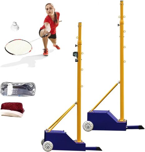 Adjustable Volleyball & Badminton Poles - 4 Height Settings (5.1-6.9ft) Portable Wheels & Wind-Proof Base, Portable Outdoor Net for Park, Beach, Backyard & Training in Saudi Arabia