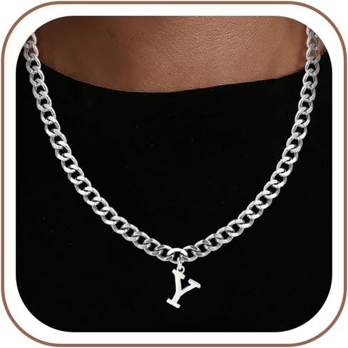 Initial A-Z Cuban Link Chain Necklace for Men, Stainless Steel Letter Pendant Necklace Diamond Cut 6MM Cuban Link Chain Initial Necklace Gifts for Men Father Boyfriends in Kuwait