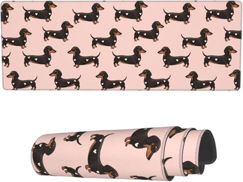 Famame Laptop Mouse Pad Cute Dachshund Dogs Hearts Desk Mat with Stitched Edges 31.5X 11.8 inch Non-Slip Large Keyboard Rubber Writing Table Mat for Office Home in Kuwait