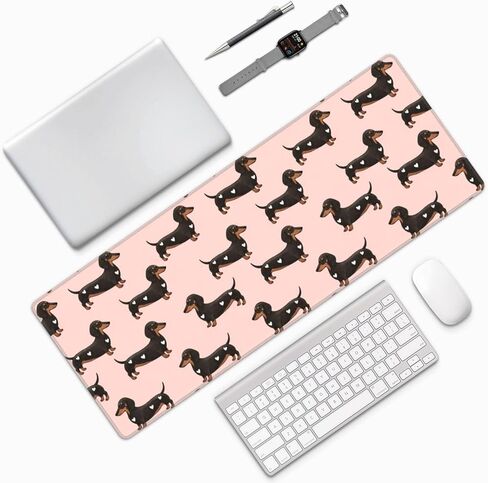 Famame Laptop Mouse Pad Cute Dachshund Dogs Hearts Desk Mat with Stitched Edges 31.5X 11.8 inch Non-Slip Large Keyboard Rubber Writing Table Mat for Office Home in Kuwait