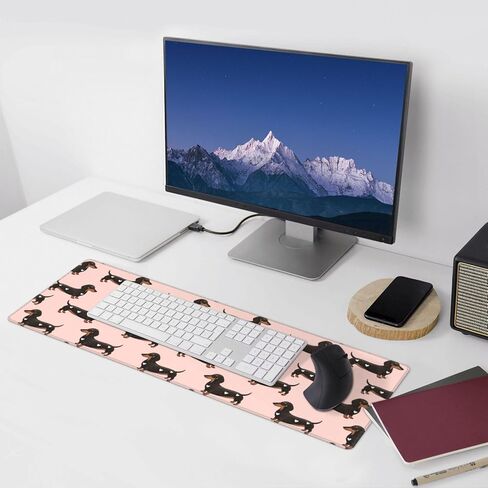 Famame Laptop Mouse Pad Cute Dachshund Dogs Hearts Desk Mat with Stitched Edges 31.5X 11.8 inch Non-Slip Large Keyboard Rubber Writing Table Mat for Office Home in Kuwait