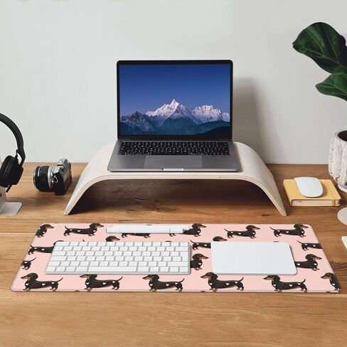 Famame Laptop Mouse Pad Cute Dachshund Dogs Hearts Desk Mat with Stitched Edges 31.5X 11.8 inch Non-Slip Large Keyboard Rubber Writing Table Mat for Office Home in Kuwait
