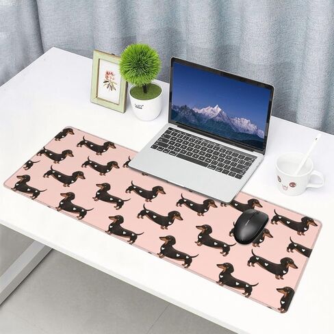 Famame Laptop Mouse Pad Cute Dachshund Dogs Hearts Desk Mat with Stitched Edges 31.5X 11.8 inch Non-Slip Large Keyboard Rubber Writing Table Mat for Office Home in Kuwait
