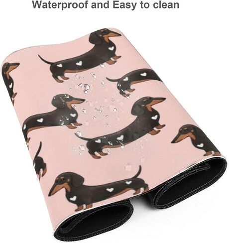 Famame Laptop Mouse Pad Cute Dachshund Dogs Hearts Desk Mat with Stitched Edges 31.5X 11.8 inch Non-Slip Large Keyboard Rubber Writing Table Mat for Office Home in Kuwait