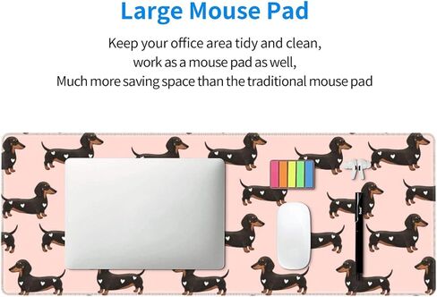 Famame Laptop Mouse Pad Cute Dachshund Dogs Hearts Desk Mat with Stitched Edges 31.5X 11.8 inch Non-Slip Large Keyboard Rubber Writing Table Mat for Office Home in Kuwait