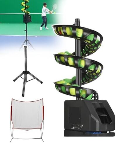 Portable Tennis Ball Launcher Machine - Automatic with 3 Serving Frequencies, Adjustable Height & Receiving Net - Ideal for Training, Practice, and Skill Development,withBallreceivingnet in Saudi Arabia