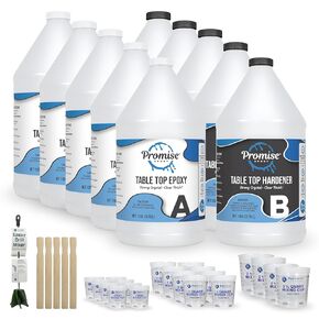 Promise Epoxy Table Top Epoxy Resin 10-Gallon Kit with Accessories –Clear Coat for Table Top Epoxy with Mixing Cups, Stir Sticks, and Helix Drill Mixer in Saudi Arabia