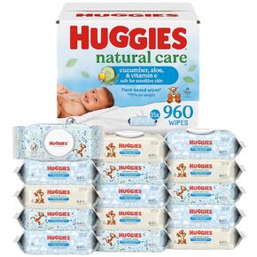 Huggies Natural Care Cucumber, Aloe and Vitamin E Baby Wipes, Hypoallergenic, Scented, 15 Flip-Top Packs (960 Wipes Total), Packaging May Vary in Kuwait