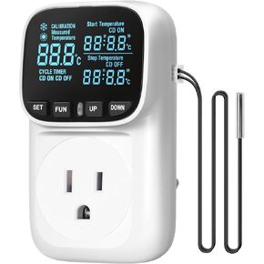 منفذ التحكم الرقمي في درجة الحرارة، قابس ترموستات عالي التحمل 15 أمبير/1800 وات، شاشة LCD VA، التحكم في التسخين/التبريد، -40 درجة فهرنهايت ~ 210 درجة فهرنهايت، 4 أوضاع مؤقت، لحاضنة الدفيئة W01TC06 in Kuwait