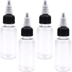 4 قطع زجاجات ضغط صغيرة، 1 أونصة توزيع ضغط بلاستيكي مع غطاء ملتوي زجاجات صغيرة شفافة مستديرة، زجاجة غسيل المختبر، صبغة حبر الوشم in Kuwait