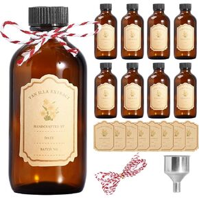 زجاجات جارسوف الزجاجية الكهرمانية 4oz 8 قطع - زجاجات زجاجية دائرية بوسطن بنية لمستخلص الفانيليا محلية الصنع، والزيوت العطرية، والأدوية العشبية، والحرفية اليدوية - 8 زجاجات واقية من الأشعة فوق البنفسجية للشراب والصلصة in Kuwait