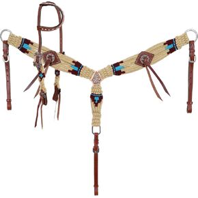 Showman Sand & Sky Mohair Single Ear Headstall & Breast Collar Set in Saudi Arabia