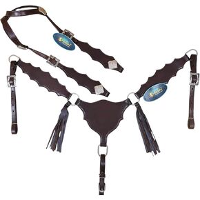 مجموعة تثبيت الرأس وياقة الصدر من الجلد الغربي، جلد بني ناعم مع طوق صدر بنمط المصارع، تصميم قابل للتخصيص، مصنوع يدويًا بحجم حصان كامل in Kuwait