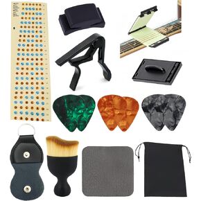 15-in-1 Guitar Maintenance & Accessories Kit - Includes Capo, 6 Picks, Headstock Pick Holder, Fretboard Stickers, String Cleaner, Cloth, Brush & Portable Storage Bag for Guitarists in Saudi Arabia