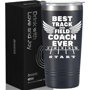 هدايا Onebttl للمسار والميدان لكبار السن والمدربين والرياضيين، كوب معزول من الفولاذ المقاوم للصدأ سعة 20 أونصة، غطاء وقش متضمن - أسود، أفضل مدرب على الإطلاق in Kuwait