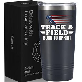 هدايا Onebttl للمسار والميدان لكبار السن والمدربين والرياضيين، كوب معزول من الفولاذ المقاوم للصدأ سعة 20 أونصة، غطاء وقش متضمن - أسود، سبرينت in Kuwait