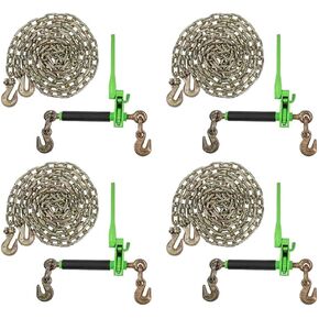 Mytee Products 4 Pack Chain Load Binder Kit - 5/16"-3/8" Quick Ratchet Folding Load Binder with Grab Hook 7,100 lbs WLL & 4 Pack 5/16"x20' G70 Transport Tow Chain 4,700 lbs WLL, Tie Down for Hauling in Kuwait