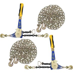 Mytee Products 4 Pcs G70 5/16" Chain & Easy Binder Kit - (2) 5/16"-3/8" Easy Ratcheting Chain Load Binder & (2) 5/16" x 20' G70 Transport Chain w/Grab Hooks - 4700 lbs WLL for Truck Trailer Tie Down in Kuwait
