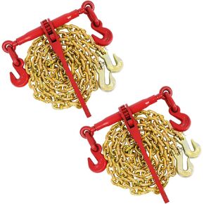 G80 3/8" x 10FT Chain and Binder Set, 2 Pack Heavy Duty Ratchet Chain Binder 3/8"-1/2" with 9200LBS WLL & 33000LBS Break Strength, Complete Chains and Binders for Heavy Duty Truck Flatbed Tie Down in Kuwait