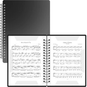 Sheet Music Folder, 20 Sleeves Spiral Music Binder for 40 Pages, Writeable 2-Sided Sheet Music Organizer, Lay Flat Design for Piano, Choir, Band, Letter Size 8.5 x 11, Black in Kuwait