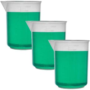 1000ml Plastic Beaker, Low Form, Reusable, Polypropylene, Molded Graduations (Pack of 3) in Kuwait