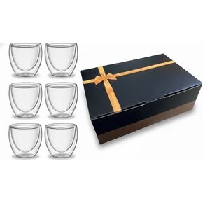 مجموعة أكواب إسبريسو مزدوجة الجدار مكونة من 6 قطع، زجاج بوروسيليكات 2.7 أونصة (80 مل) - أكواب معزولة للمشروبات الساخنة والباردة، مقاومة للحرارة، آمنة للاستخدام في غسالة الأطباق والميكروويف، صندوق هدايا - القهوة والشاي والمشروبات الكحولية in Kuwait