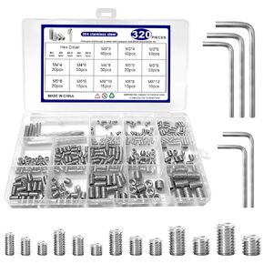 320 Pcs Metric Set Screw M3 M4 M5 M6 M8 Hex Socket Head Multi-Size Kit,304 Stainless Steel Set Screw Assortment Kit, for DIY & Professional Use with Storage Box in Saudi Arabia