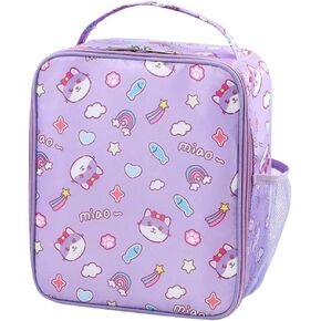 Insulated Lunch Bag, Cute Cartoon Print, Portable Thermal Cooler Tote with Side Pocket, Leakproof and Waterproof, for Office, Work, Picnic and Travel (Pink) in Saudi Arabia