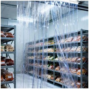 ستارة باب من شريط PVC شديدة التحمل للمبردات والمجمدات، شرائط بلاستيكية من الفينيل الشفاف، مثالية للغرف الباردة والمستودعات الصناعية، تصميم متداخل (105 × 210 سم) in Kuwait