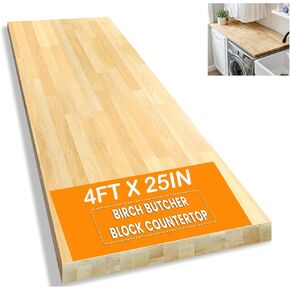 18 بوصة × 25 بوصة من خشب البتولا الصلب كتلة الجزار - سطح داخلي 1.5 بوصة سميكة غير مكتملة شديدة التحمل DIY كتلة الجزار لجزيرة المطبخ، البار العلوي، منضدة العمل، طاولة طعام غرفة الغسيل in Kuwait