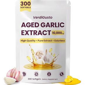 Odorless Aged Garlic Extract Softgels | 10000mg Garlic Supplements| 300 Count | 20:1 Concentrate | High-Potency, Enhanced Absorption | Antioxidant & Cognitive Support | Non-GMO, Gluten-Free Formula in Kuwait