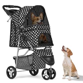 3-in-1 Foldable Pet Stroller with Detachable Carrier, Car Seat & Storage Basket, Dual-Access Zippers, CAAP-DGS-B78-PK in Kuwait