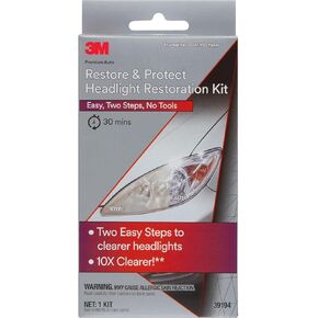 3M Auto Restore and Protect Headlight Restoration Kit, Use On Plastic Lenses, Headlights, Taillight, Fog Lights and More, Includes Sanding Discs, Headlight Clear Coat Wipes, Foam Pad and Glove (39194) in Kuwait