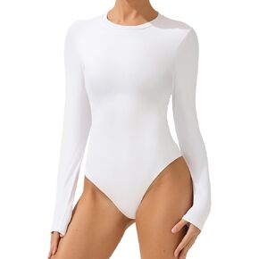Afitne Crew Neck Neck Long Sleeve Bodysuit Basic Sexy Strendy Strendy Tummy Suit Body Tops قمصان in Kuwait
