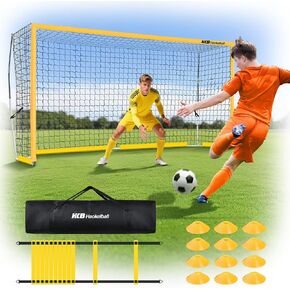 Haokelball Portable Soccer Goal for Backyard, 12x6 FT Soccer Net with Metal Post for Adult Youth Practice, Outdoor Training Equipment with Agility Ladder, Cones, Ground Stakes and Carry Bag in Kuwait