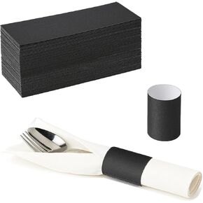 500 قطعة من حلقات المناديل الورقية - أربطة مناديل ذاتية اللصق، أشرطة لف فضية لحفلات أعياد الميلاد وحفلات الزفاف ولم شمل الأسرة والمناسبات (أسود) in Kuwait