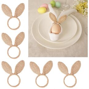 مجموعة حلقات منديل عيد الفصح مكونة من 6 قطع، حلقات منديل الأذن من الخيش على شكل أرنب الجوت، حامل حلقات منديل أذن الأرنب لحفلات عيد الفصح ومأدبة الطعام وتزيين طاولة الربيع in Kuwait