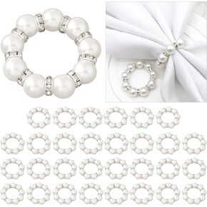 30Pcs Pearl Napkin Rings, Round Napkin Buckles Wedding Beaded White Napkin Rings Silver Napkin Ring Holder for Formal Dinner Reception Party Banquet Table Decor (Sliver) in Kuwait