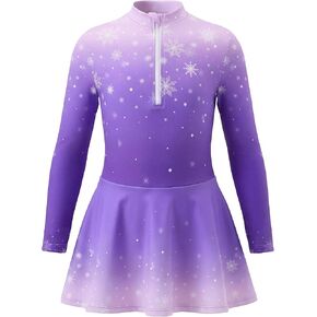 Wenlia Girls Ice Skating Dress Long Sleeve Gradient Snowflake Outfit Set with Hairband for Recreational Ice Skating, 4-14Y in Saudi Arabia