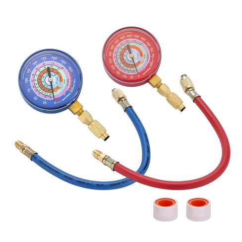 MEASUREMAN AC Manifold Gauge Set, 2-Way HVAC Diagnostic Tool for R410A, R22, R404A, R134a Refrigerants with Hoses, 3-1/8" Gauges, Class 1.6 Accuracy in Saudi Arabia