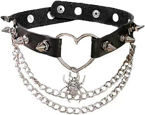 Gothic Choker Necklace for Women Black Leather Choker Heart O-Ring Slip Chain Necklaces Punk Spider Bat Pendant Necklace Halloween Jewelry for Women in Saudi Arabia
