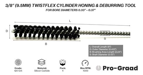 TwistFlex 3/8" 120SC Cylinder Hone | 0.375" (9.5mm) Flexible Cylinder Honing & Deburring Tool for Hole Diameters 0.335"- 0.376" | Silicon Carbide 120 Grit | Pack of 1 in Saudi Arabia