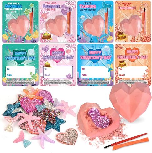 Shemira 24 Packs of Valentine's Day Cards for Kids with Plaster Digging Kits, School Classroom Valentine's Gifts Exchange, Valentine's Party Favors for Kids, Valentine's Greeting Cards Bulk for Kids in Kuwait