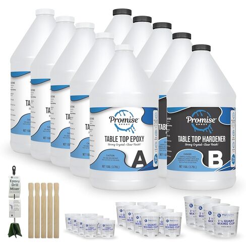 Promise Epoxy Table Top Epoxy Resin 10-Gallon Kit with Accessories –Clear Coat for Table Top Epoxy with Mixing Cups, Stir Sticks, and Helix Drill Mixer in Saudi Arabia