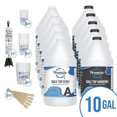 Promise Epoxy Table Top Epoxy Resin 10-Gallon Kit with Accessories –Clear Coat for Table Top Epoxy with Mixing Cups, Stir Sticks, and Helix Drill Mixer in Saudi Arabia