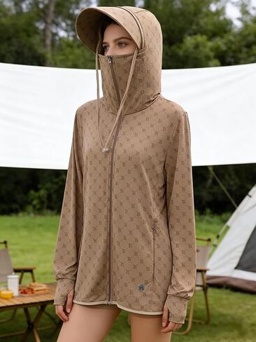 Sunscreen Hooded Zipper Men's and Women's Jackets, Sun Protection Thumb Hole Running, Full Sleeve,Fashionable Pattern in Saudi Arabia